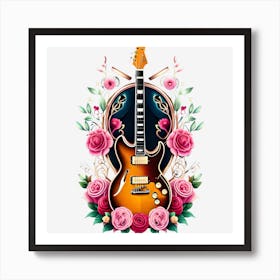 Electric Guitar With Roses 4 Art Print