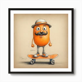 Orange Man On Skateboard 3 Art Print