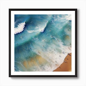 Surfers On The Beach Aerial Art Print