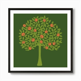 ORANGERIE Tropical Citrus Fruit Tree Botanical in Vintage 1970s Avocado Green and Burnt Orange on Olive Green Art Print