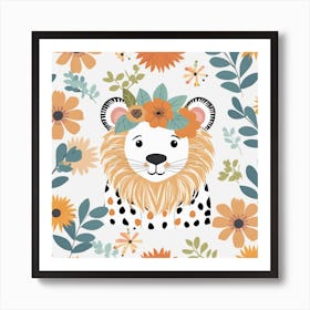 Floral Cute Baby Lion Nursery Illustration (17) Art Print
