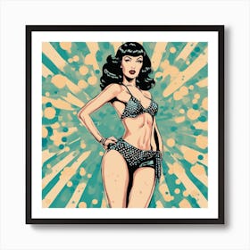 Betty Page Pop Art Bikini Dotted Burst Dominatrix Art Print