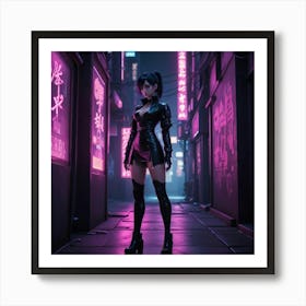 Girl In A Neon City Art Print