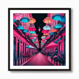 Umbrellas On The Street Art Print