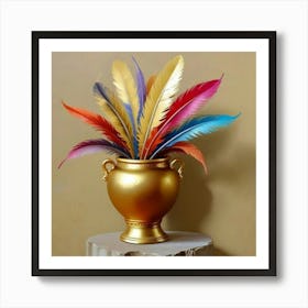 Gold Vase With Feathers 3 Art Print