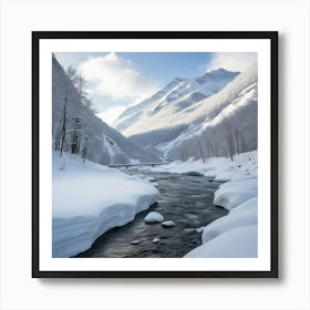 Winter Snow River In Mountains Art Print