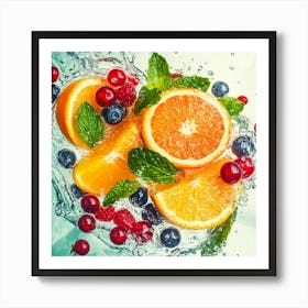 Oranges And Berries In Water Art Print