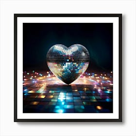 Heart Shaped Disco Ball Reflecting Vibrant Hues Suspended Mid Air Bathed In Soft Backlight Refle Art Print