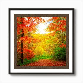 Autumn Frame Embracing Bright Foliage Maple Leaves Transitioning From Green To Vivid Shades Of Oran (7) Art Print