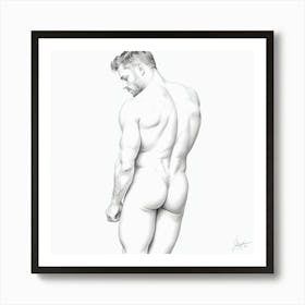 Nude Male Drawing 1, abstract butt Art Print