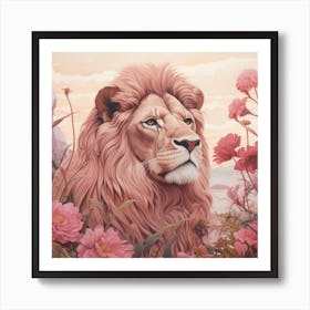 Lion Pink Jungle Animal Portrait Art Print