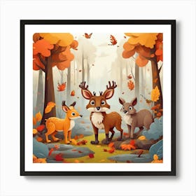 Cartoon Deer In The Forest Art Print