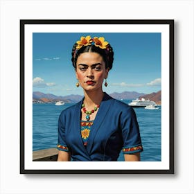 Frida Kahlo Over The Sea Landscape Art Print