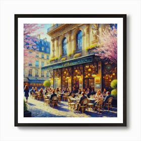 Paris Cafe.Cafe in Paris. spring season. Passersby. The beauty of the place. Oil colors.1 Art Print