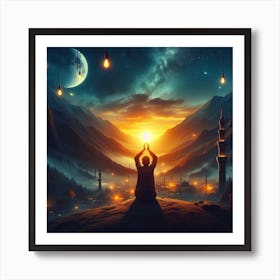 Muslim Man Praying At Night Art Print