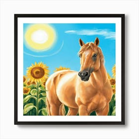 Horse In Sunflower Field 18 Art Print