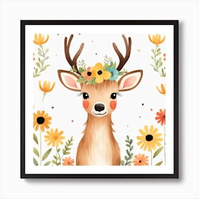 Floral Baby Elk Nursery Illustration (31) Art Print