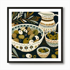 Scandinavian Art, olive berries 3 Art Print