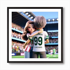 Soccer Couple Hugging Art Print
