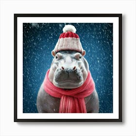 Firefly Picturesque, Winter, Wonderland, Heart Melting, Adorable, Hippo, Cozy, Knit, Cap, Scarf, Fal (3) Art Print