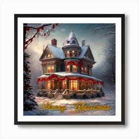 Victorian Home Merry Christmas Art Print