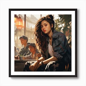 Girl Sitting In Boho Barista Art Print