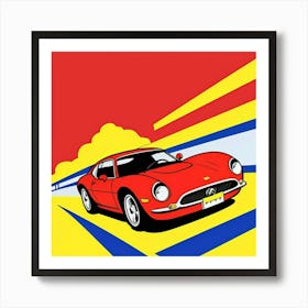 Dynamic Red Car Retro Halftone Visual Art Print