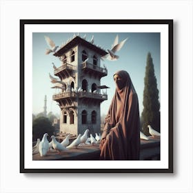 Islamic Woman With Birds Póster