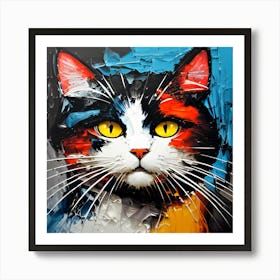 Cat With Yellow Eyes Abstract  Watercolor Art Art Print