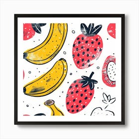 Bananas And Strawberries Seamless Pattern 6 Art Print