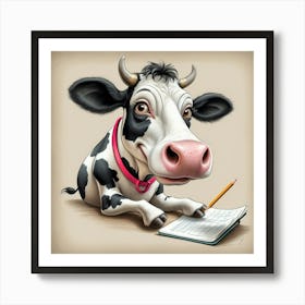 Cow With A Pencil Art Print