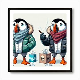 Puffins puffin’ 1 Art Print