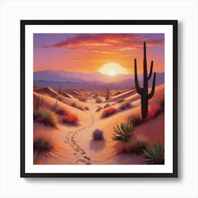 Desert Sunset Paintings Art Print Art Print