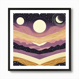 The Milky Way In Shades Of Honey And Lavender Dancing With The Sun And The Moon Minimalist Style 3 Art Print