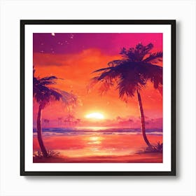 Sunset At The Beach 10 Art Print