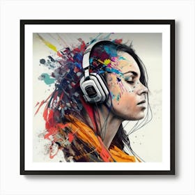 Girl With Headphones 2 Art Print