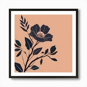 Branch With Pastel Brown, Gray & Orange Flower Art Print