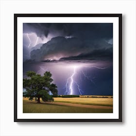 Lightning Storm Over A Field Art Print