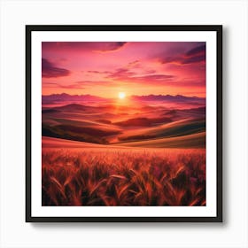 Sunset Over A Wheat Field Art Print