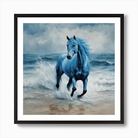 Blue Horse In The Ocean Art Print Art Print
