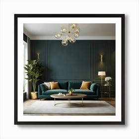 Living Room With Green Walls Art Print