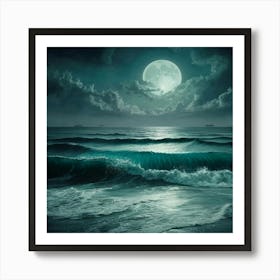 Full Moon Over The Ocean Art Print