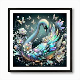 Swan With Flowers Art Print