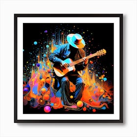 Acoustic Guitar Splash Colors Art Print