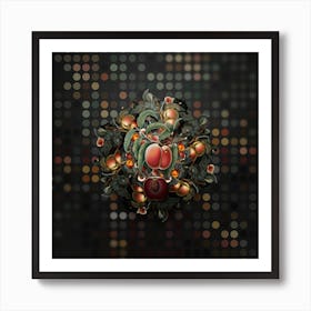 Vintage Carrot Peach Fruit Wreath on Dot Bokeh Pattern n.0503 Art Print