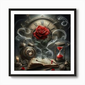 Clock And Rose Art Print