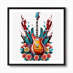Electric Guitar With Roses 1 Art Print