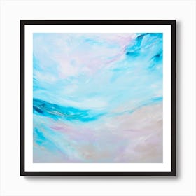 Blue Ocean And Beach Painting Square Art Print