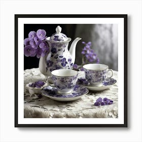 Teapot With Purple Flowers Art Print