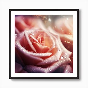 Beautiful roses with rain drops and sparkles Art Print